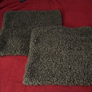 2 Cozy Gray Sheepskin feel Throw Pillows